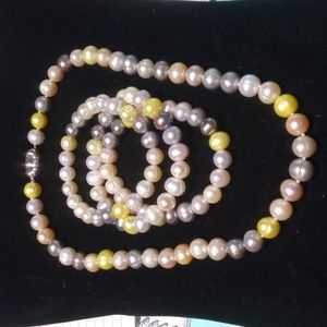 Honora PastelMulti Pearl Necklace Bracelet Set